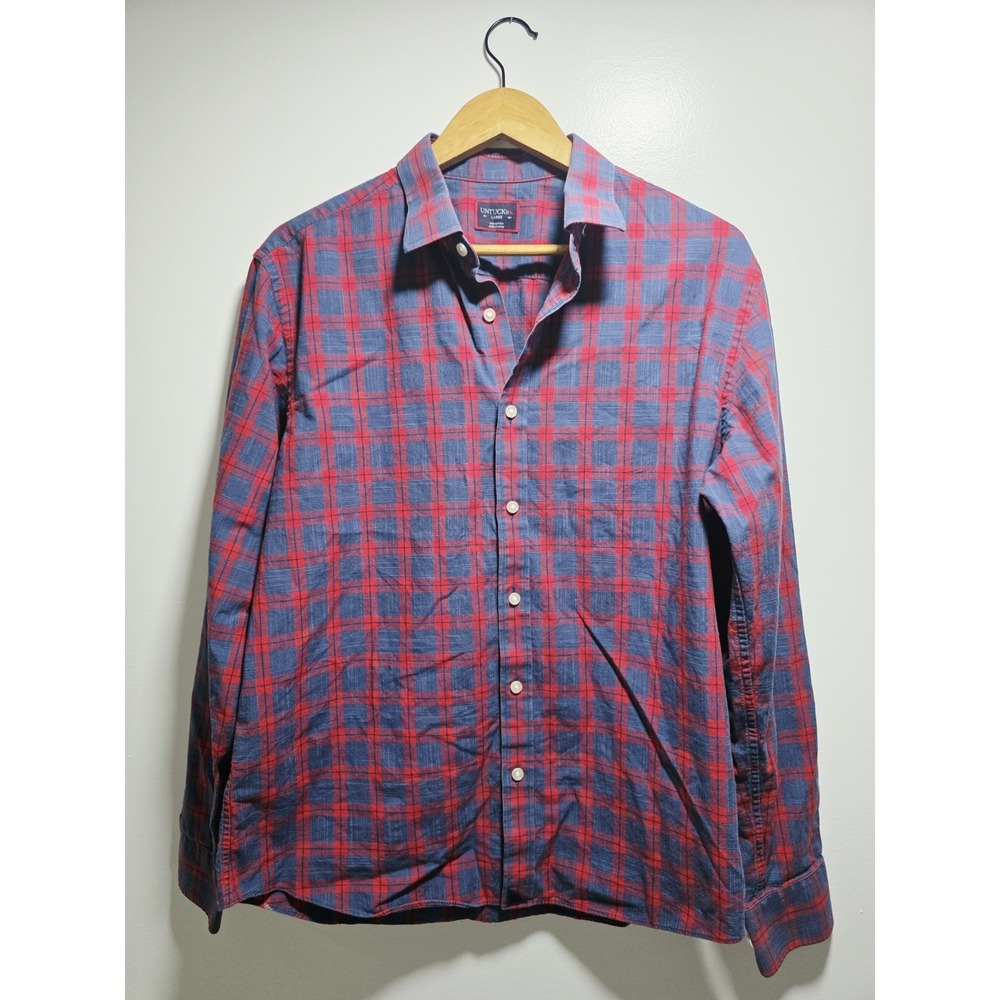 UNTUCKit Men's Large Slim Fit Plaid Long Sleeve Button-Up Shirt 100% Cotton
